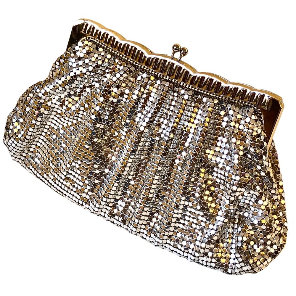 Whiting & Davis Vintage US Silver Mesh Clutch Handbag Hinged Original Mirror - Picture 10 of 13